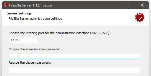 Imagen: Ajustes del servidor FileZilla con número de puerto