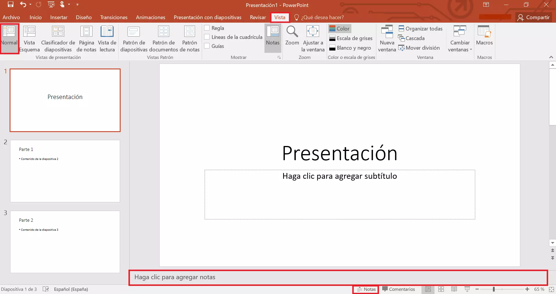 Imagen: Notas del orador en PowerPoint: campo para introducir las notas.