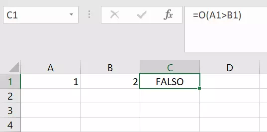 Imagen: Función de Excel O con un solo argumento.