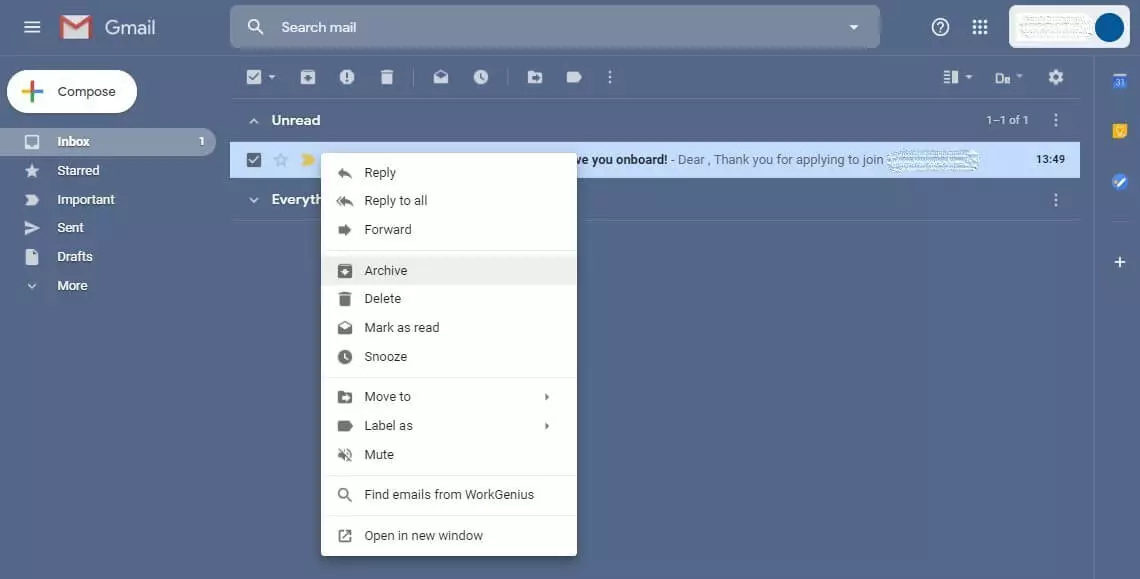 Interfaz de usuario de Gmail en versión de escritorio