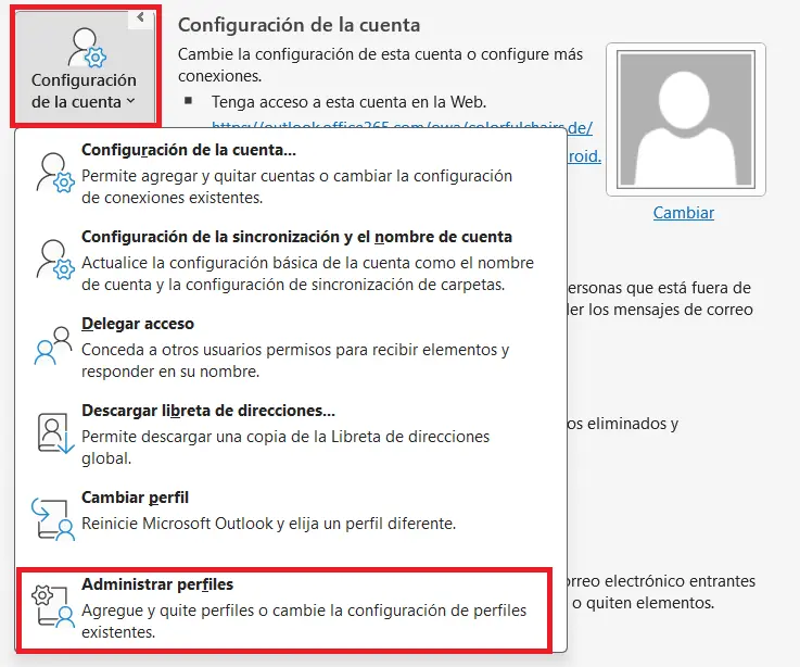 Imagen: Administrar perfiles de Outlook
