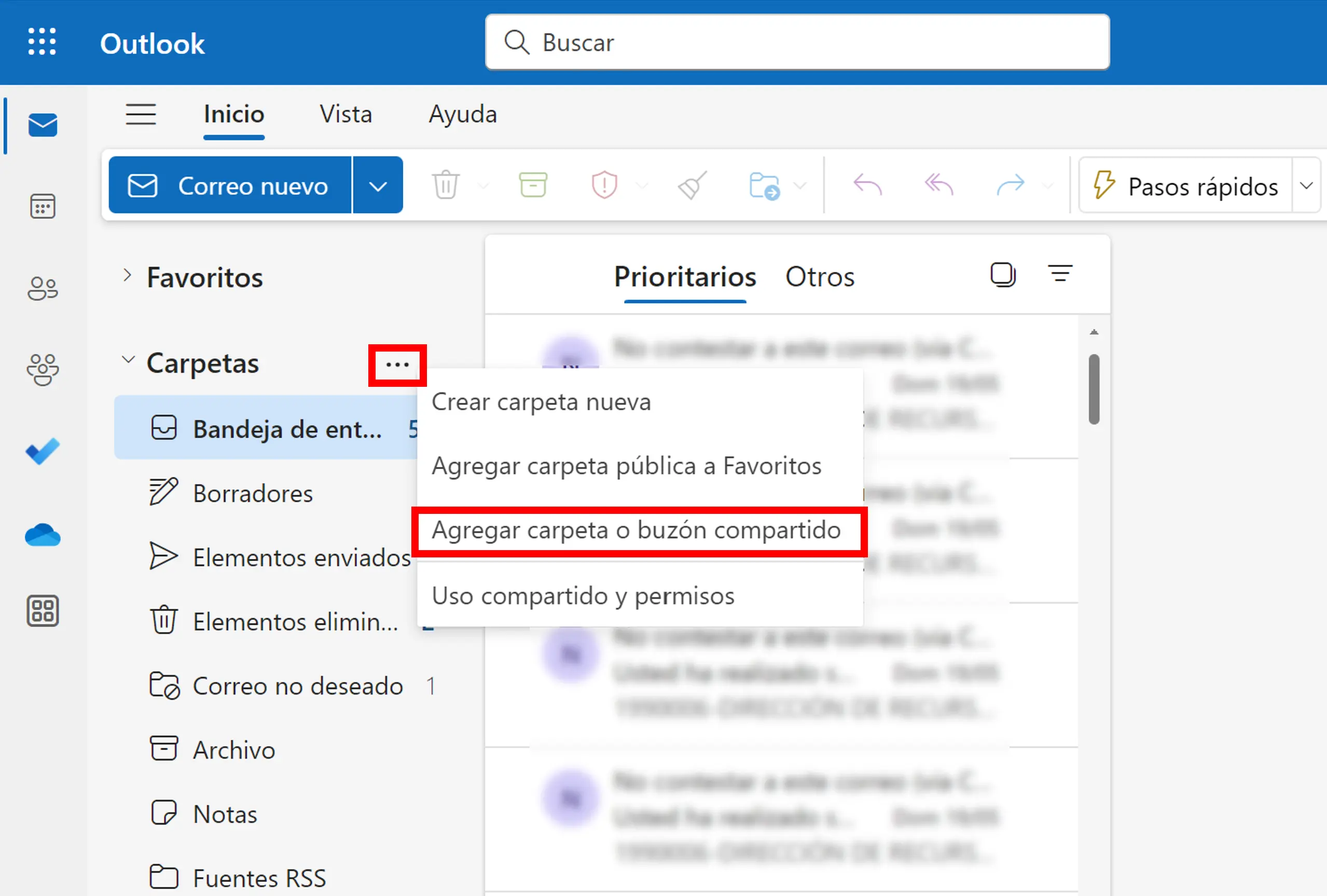 Outlook versión web: agregar un buzón de correo Imagen: Outlook versión web: agregar un buzón de correo