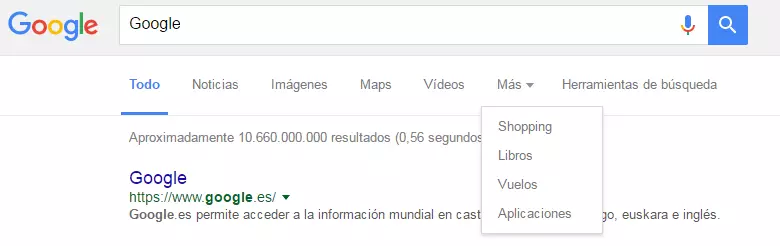 Imagen: La búsqueda vertical de Google