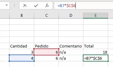 Imagen: Ejemplo Excel del uso del símbolo $