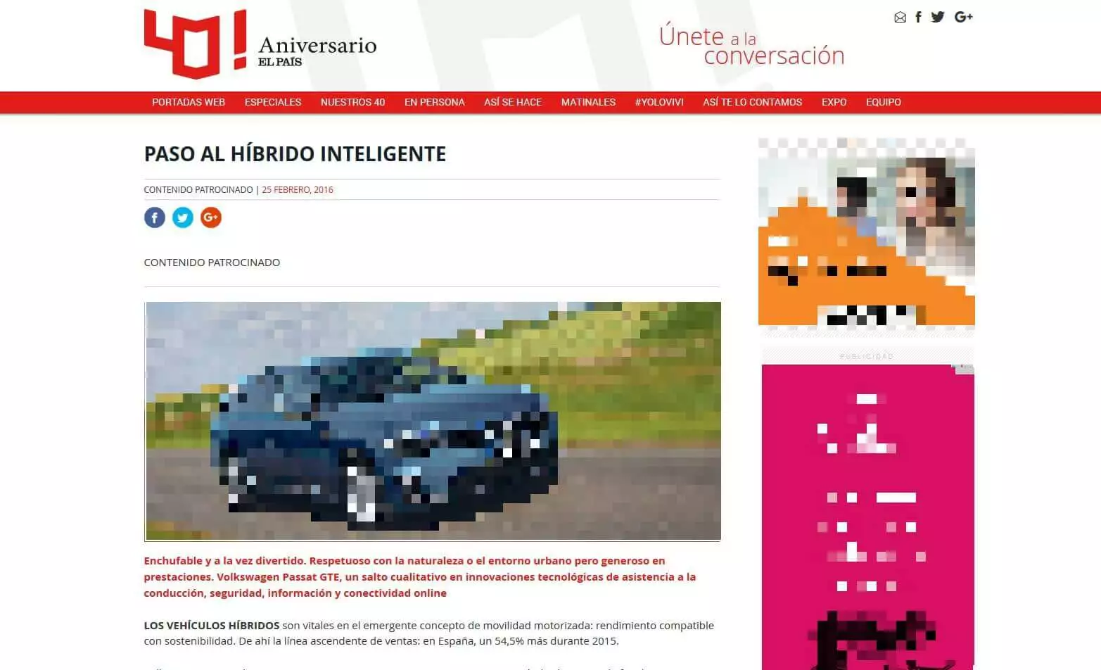 Imagen: Captura de pantalla de contenido patrocinado en El País