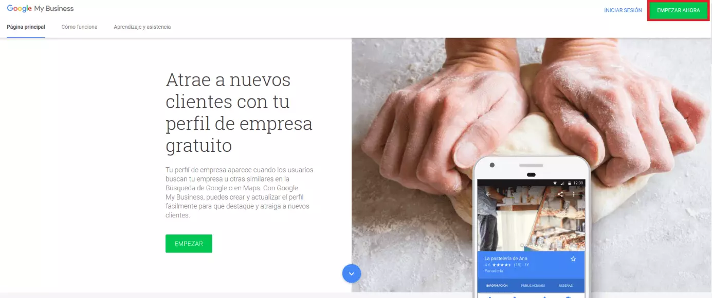 Imagen: Página de inicio de Google My Business