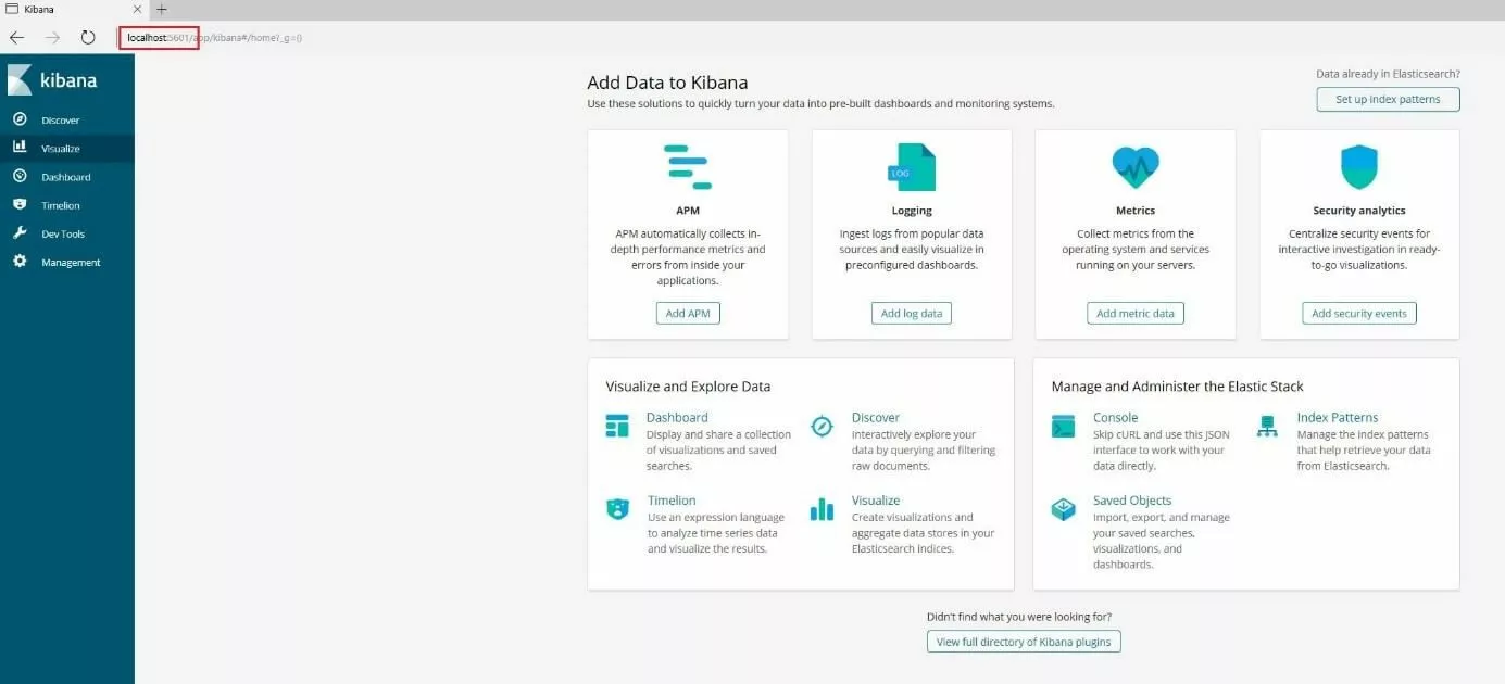 Imagen: Kibana: pantalla de inicio
