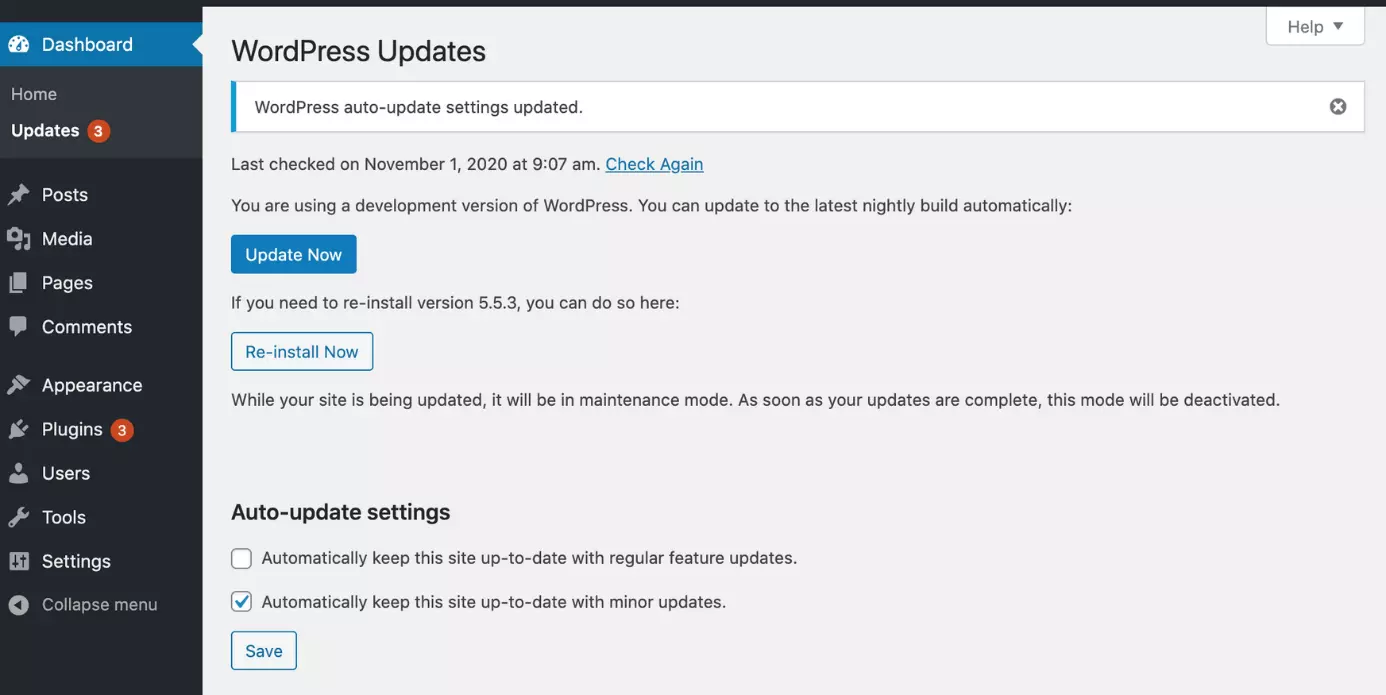 Imagen: Captura de un panel de control de WordPress updates pendientes