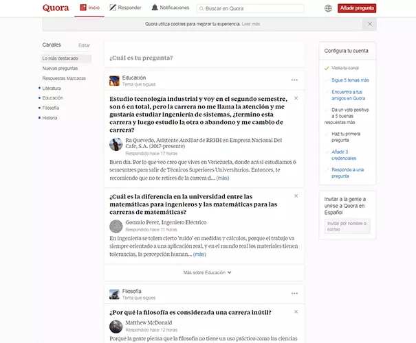 Imagen: Página de inicio de Quora