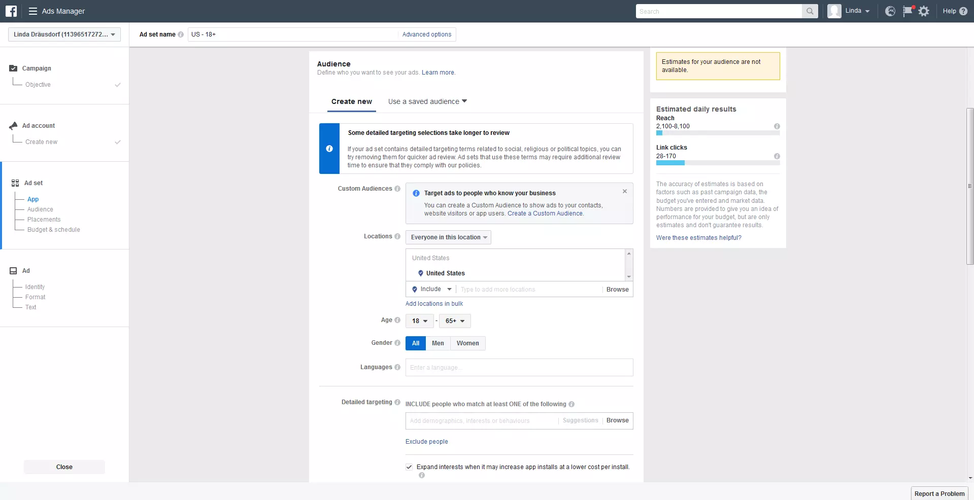 Imagen: Configuración del público objetivo para campañas publicitarias en Facebook