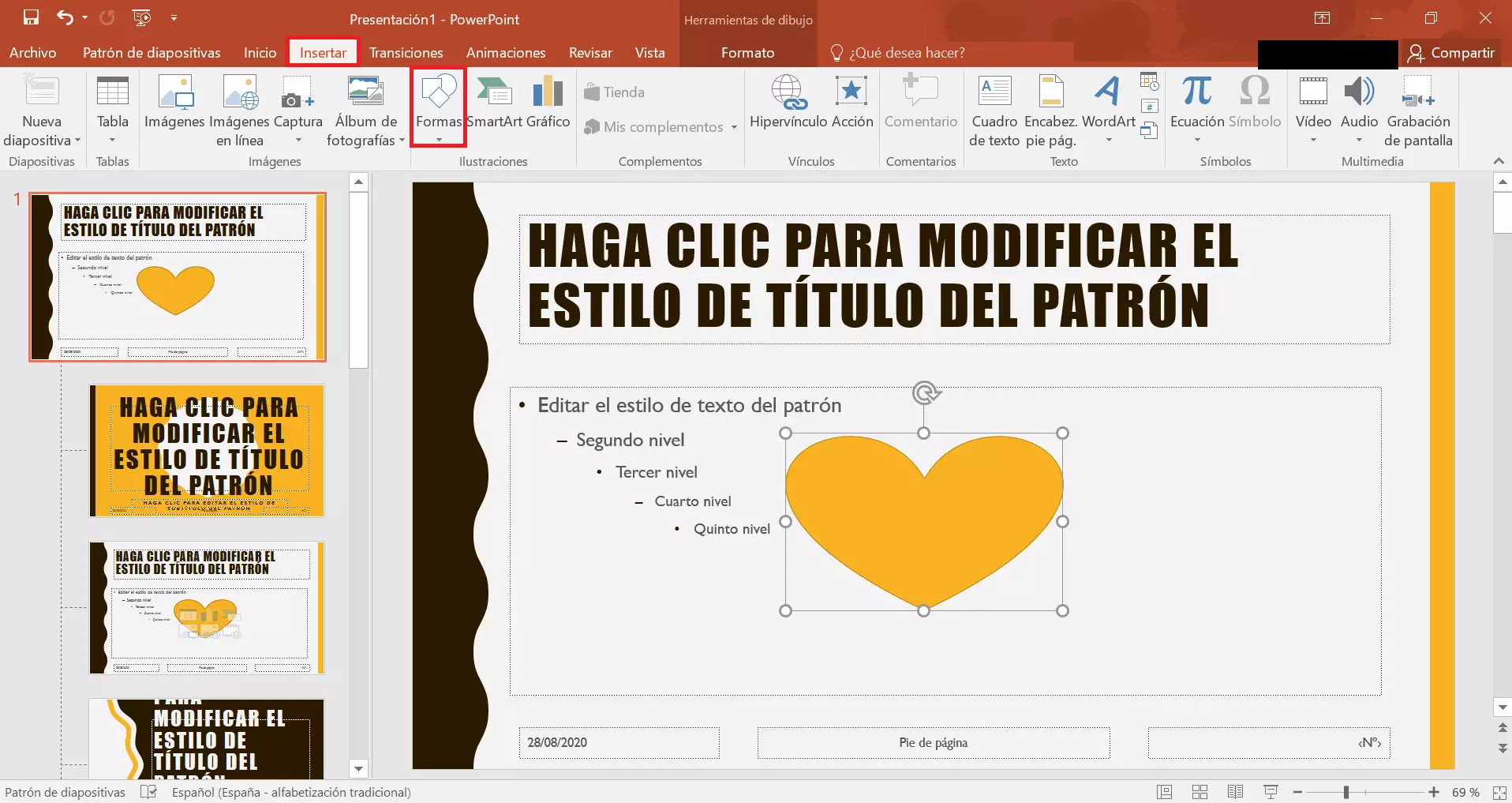 Imagen: Diapositiva patrón con un icono insertado para PowerPoint 2019