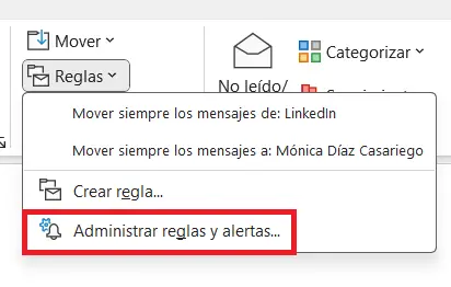 Cinta de opciones en Outlook: pestaña “Inicio” Imagen: Cinta de opciones en Outlook: pestaña “Inicio”
