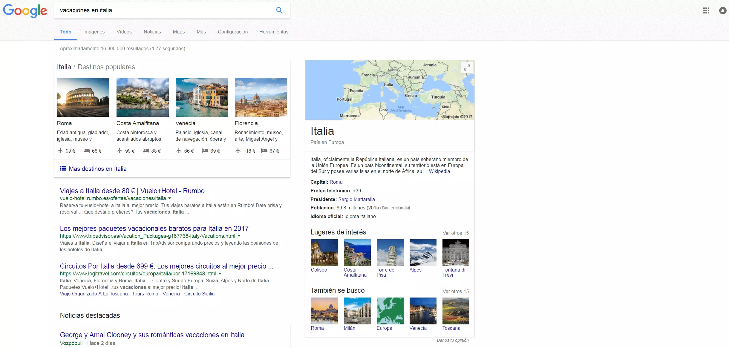 Imagen: Resultados en carrusel para "vacaciones en italia"