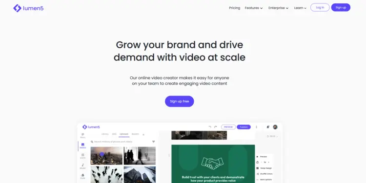 Captura de pantalla de la página web de Lumen5 Captura de pantalla de la página web de Lumen5