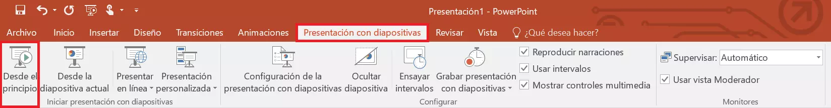 Imagen: PowerPoint: iniciar presentación de diapositivas.