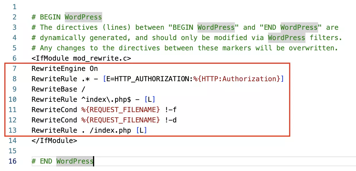 Archivo .htaccess existente, con el código a sustituir resaltado Imagen: Archivo .htaccess existente, con el código a sustituir resaltado
