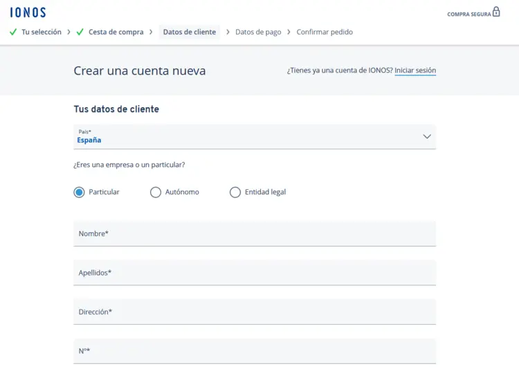 Formulario para registrar dominio con IONOS Formulario para registrar dominio con IONOS