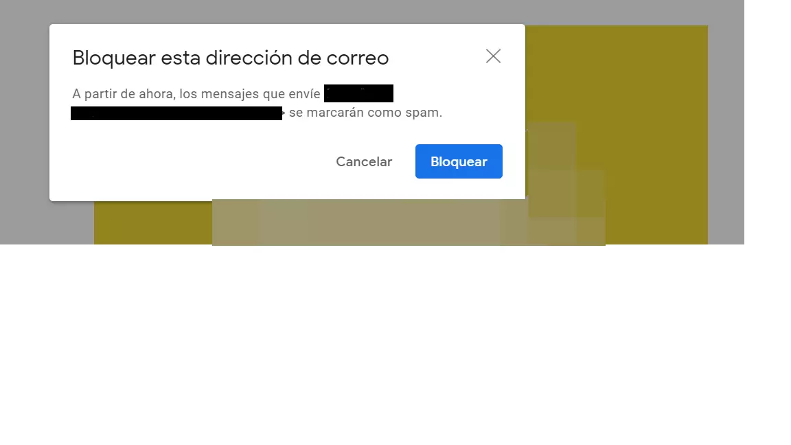 Imagen: Gmail: ventana “Bloquear esta dirección de correo”