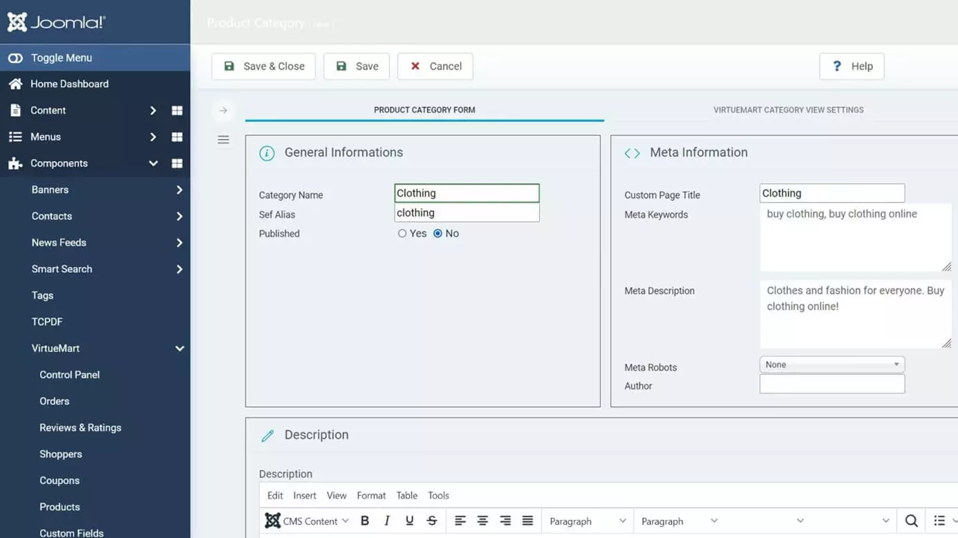Imagen: Joomla: Crear categorías de tienda online con VirtueMart
