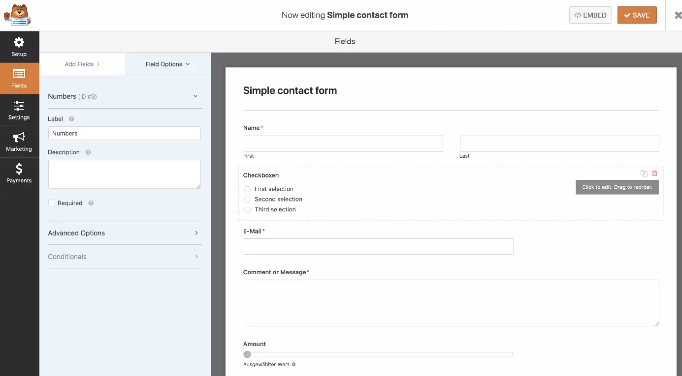 Imagen: El intuitivo editor de arrastrar y soltar del plugin de contacto de WordPress WPForms