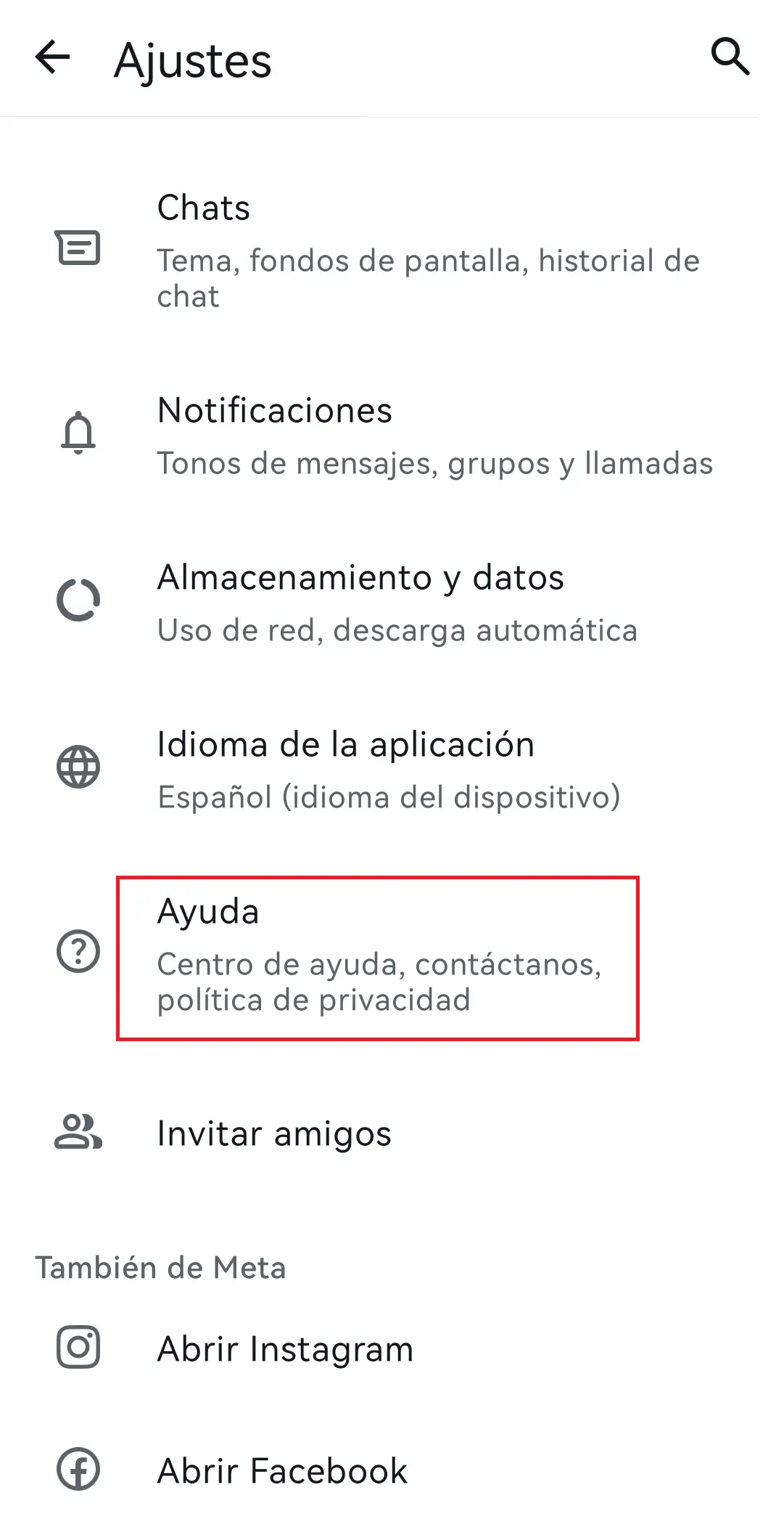 Imagen: Ajustes de WhatsApp