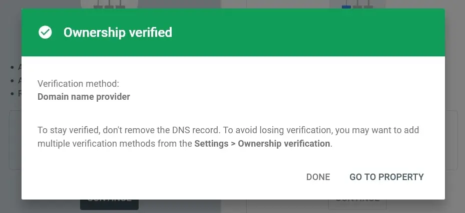 Google Search Console: propiedad confirmada Imagen: Google Search Console: propiedad confirmada