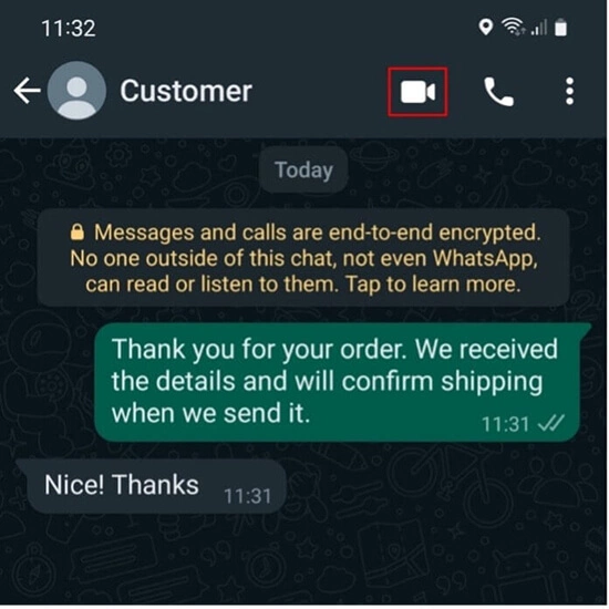 Imagen: Android: icono de la cámara en un chat de WhatsApp