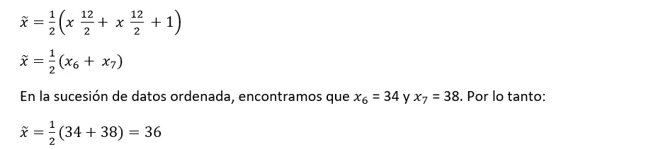 Imagen: Calcular la mediana: ejemplo con un número par de valores