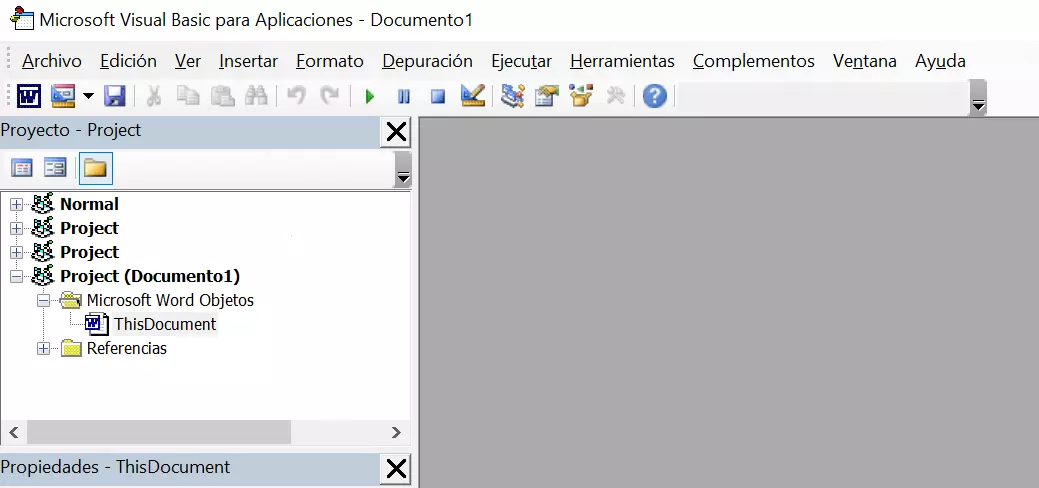 Imagen: Explorador de proyectos en el editor de Visual Basic