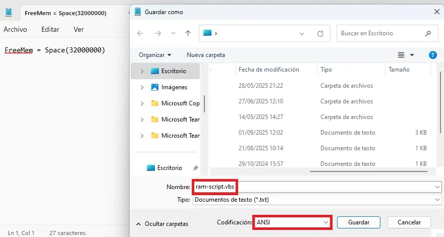 Imagen: Guardar script para liberar memoria RAM