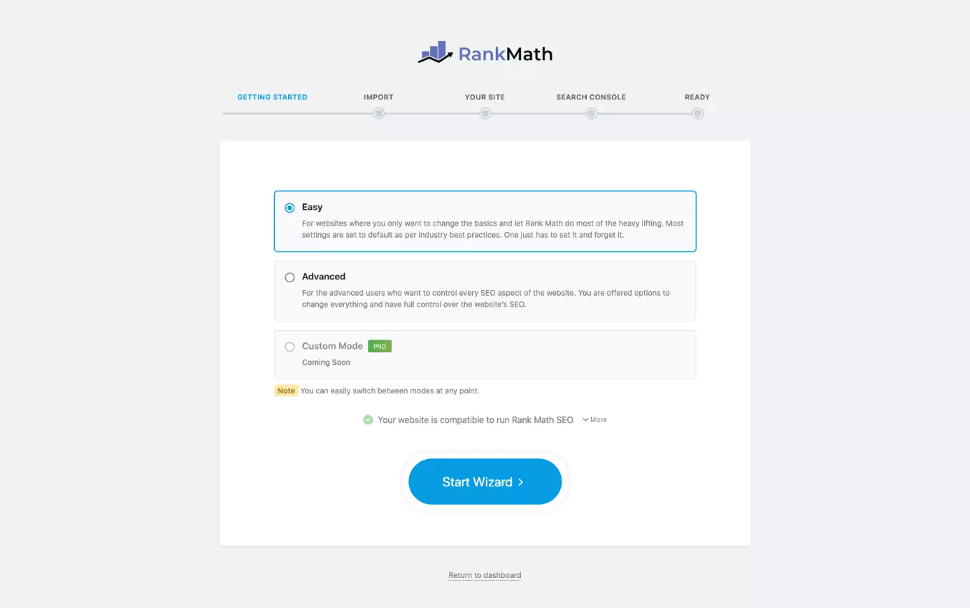 Imagen: Asistente de configuración del plugin SEO de WordPress Rank Math