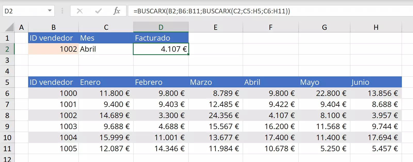 Imagen: Función BUSCARX en Excel