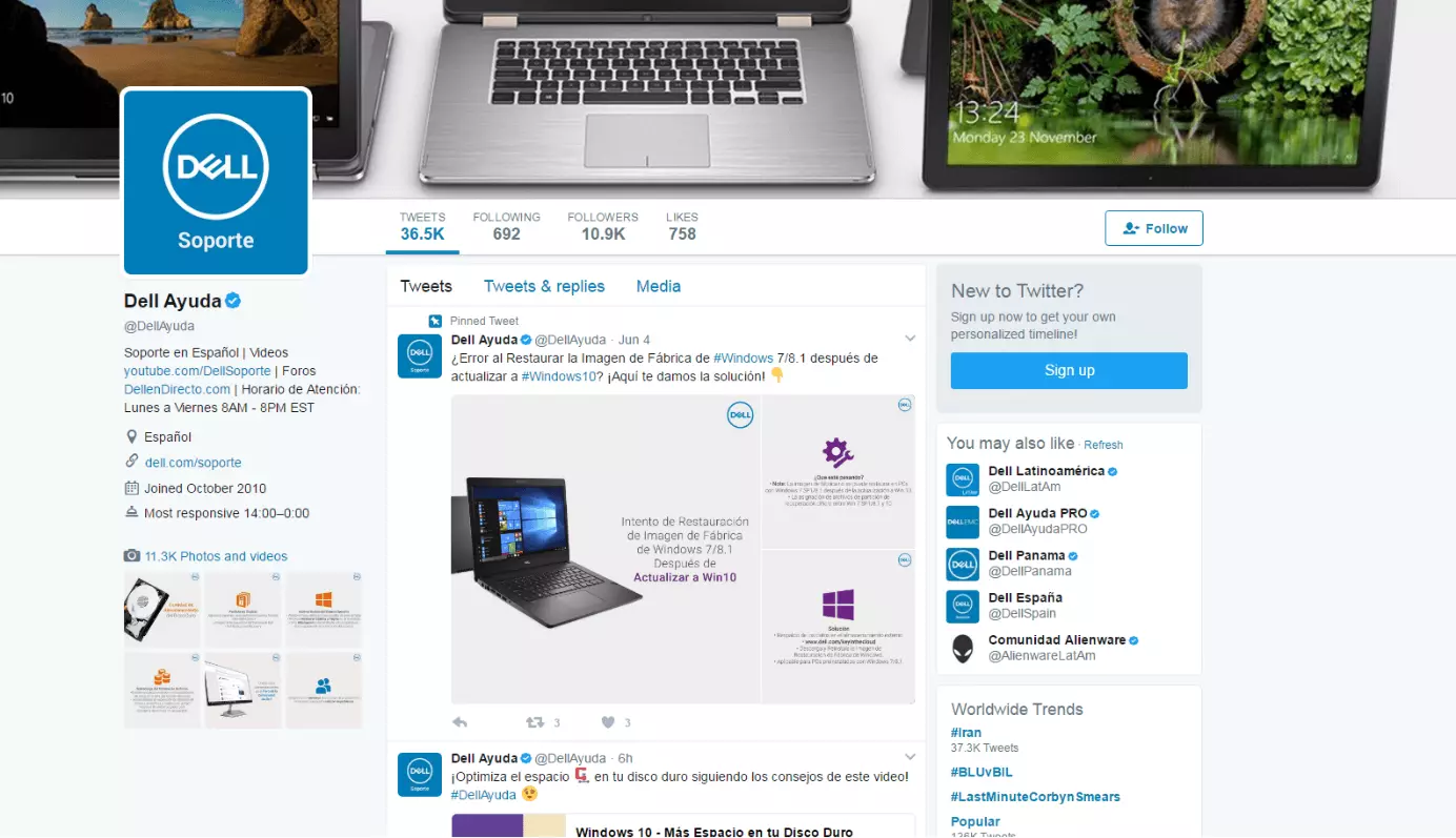 Imagen: Captura de pantalla de la cuenta de Twitter @DellAyuda