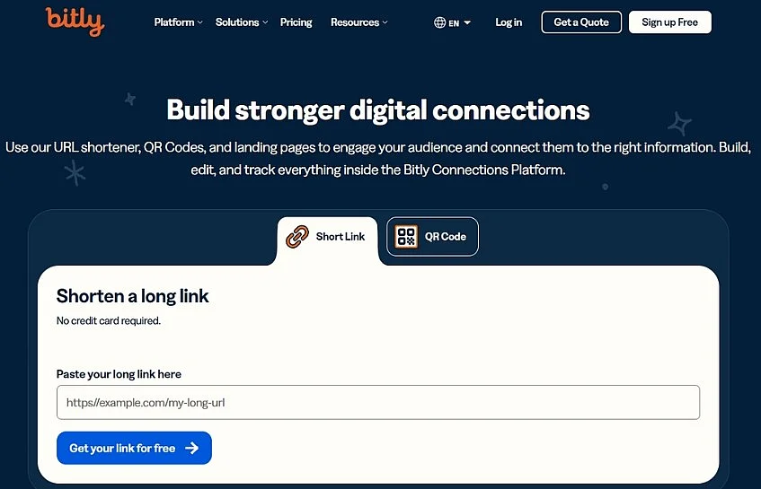 Captura de pantalla del URL shortener Bitly Imagen: Captura de pantalla del URL shortener Bitly