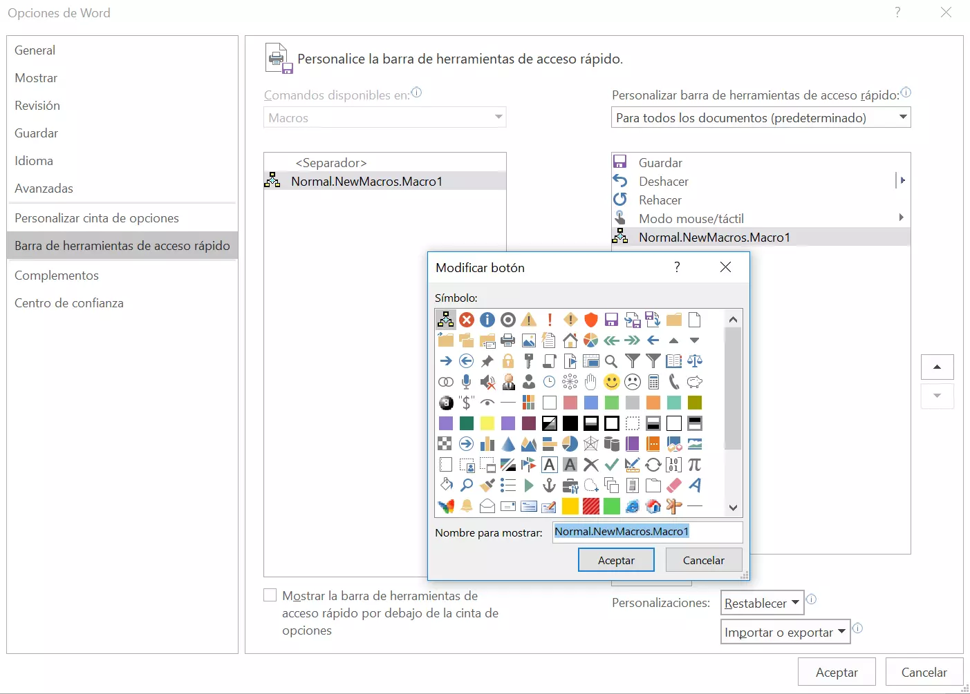 Imagen: Personalizar la barra de herramientas de acceso rápido en Word 2016