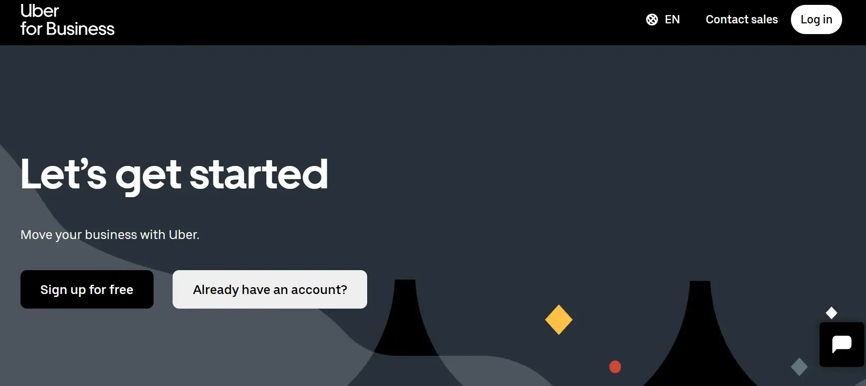 Landing page de Uber for Business Imagen: Landing page de Uber for Business