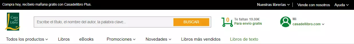 Imagen: Captura de pantalla La Casa del Libro con barra de búsqueda