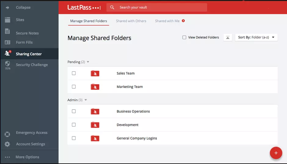LastPass: Interfaz de usuario de la aplicación web