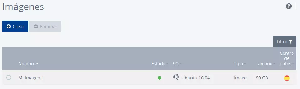 Imagen: IONOS Cloud Panel: índice de imágenes