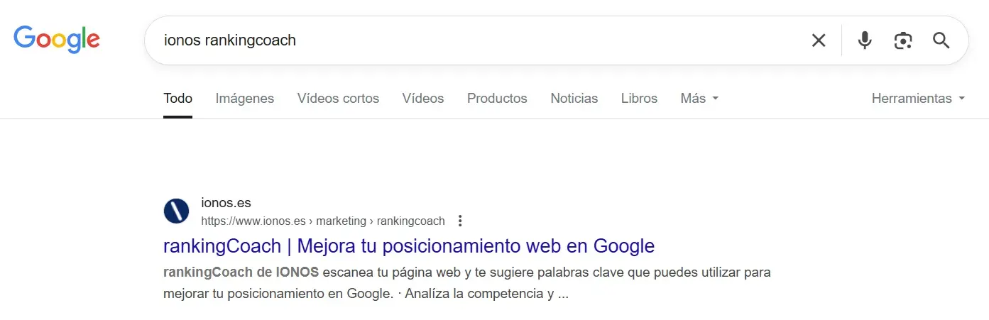 Imagen: Ejemplo de los resultados Google para “rankingcoach”