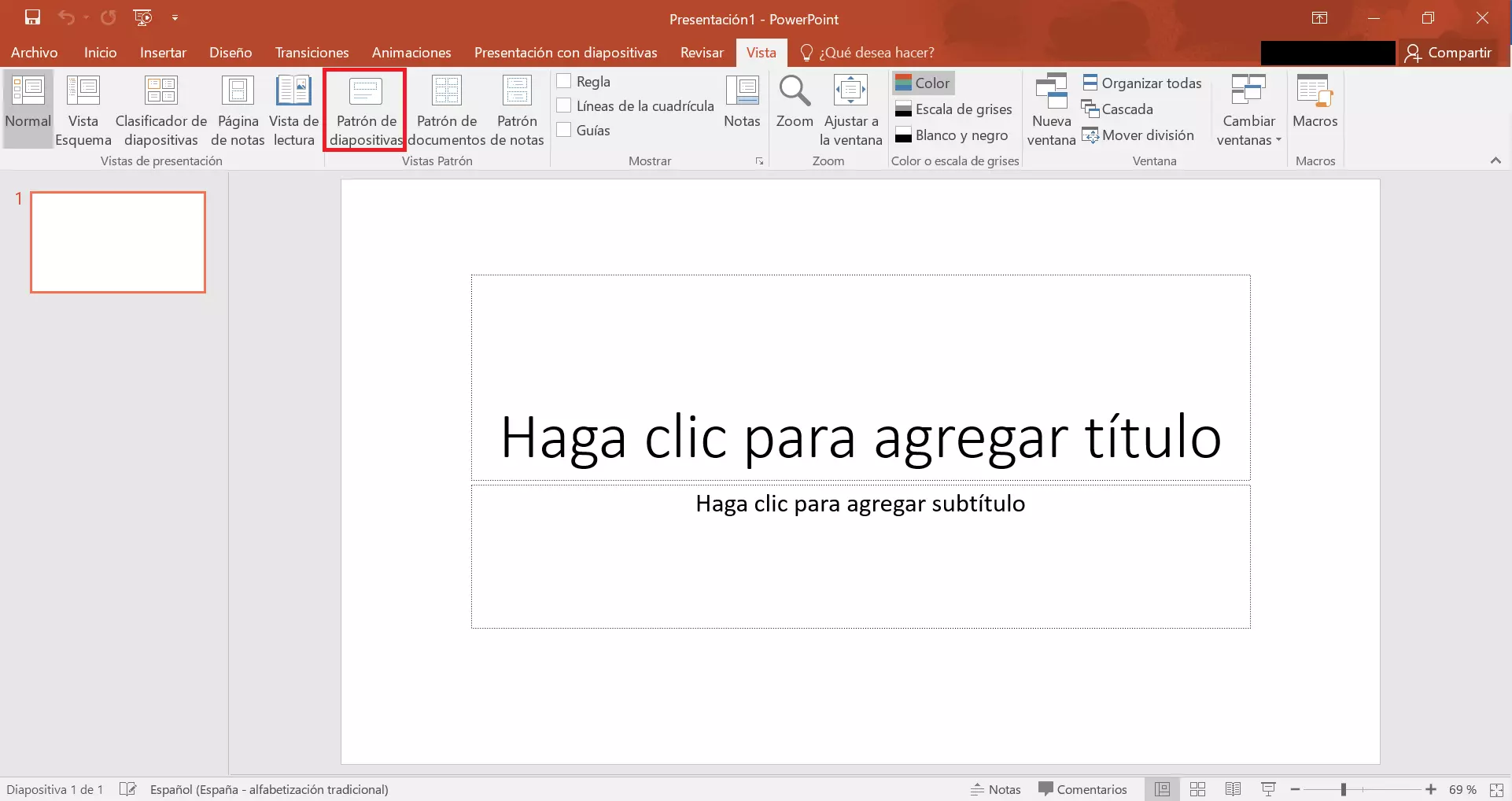 Imagen: Patrón de diapositivas en PowerPoint 2019