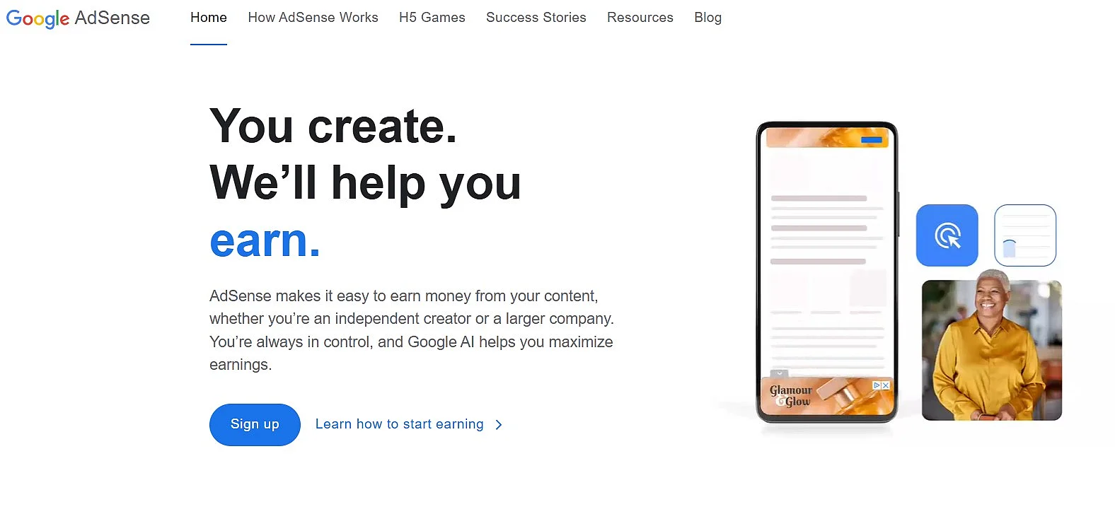 Imagen: Página de inicio de Google AdSense