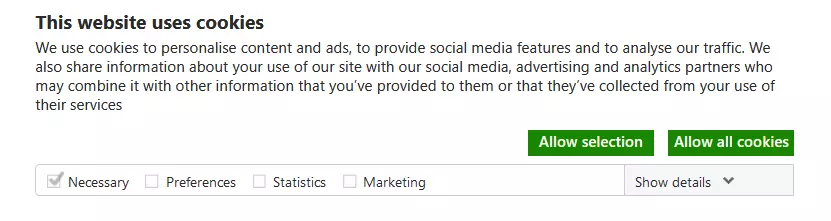 Imagen: Cookiebot: Banner de cookie con posibilidad de opt-in