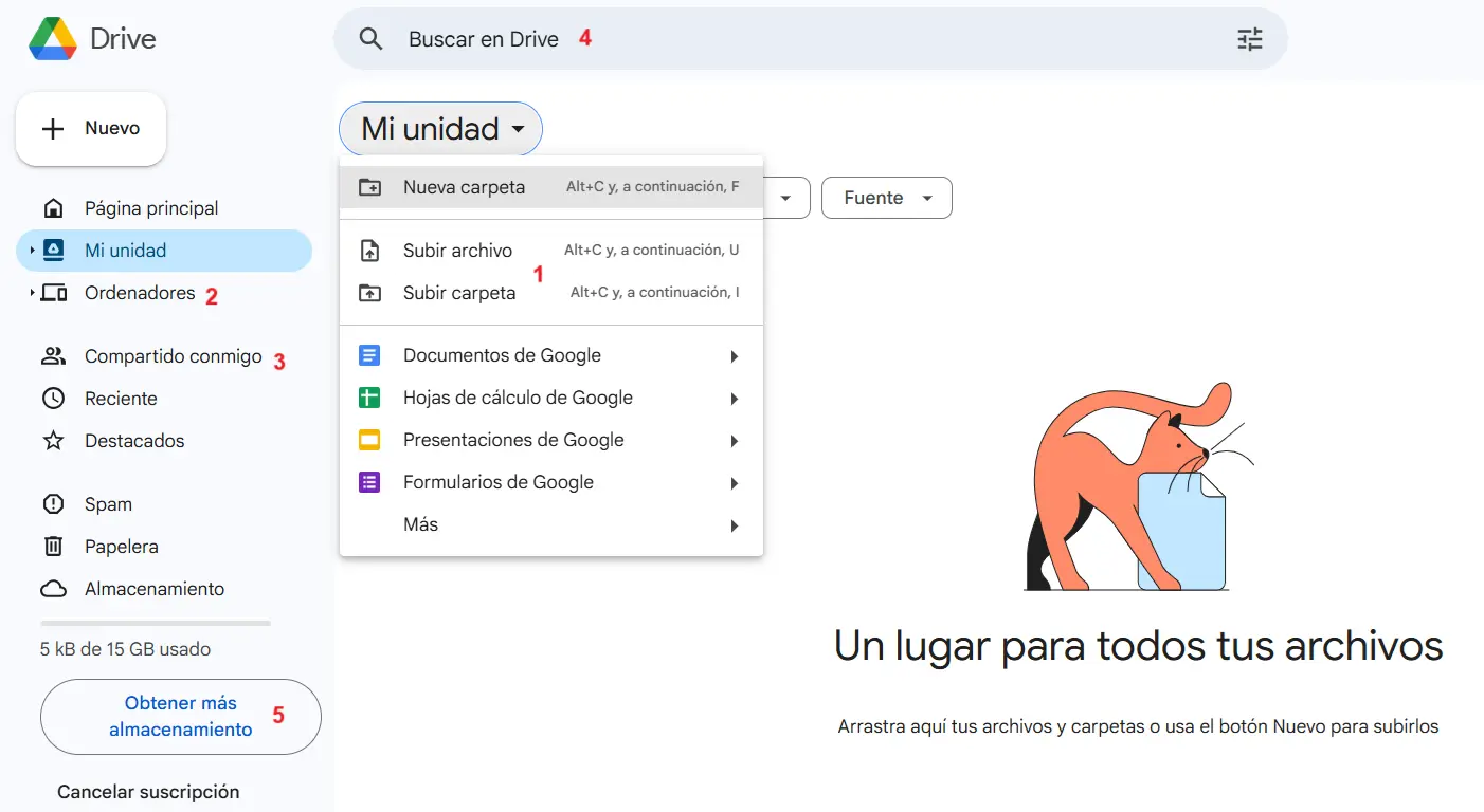 Imagen: Captura de pantalla de la interfaz de usuario de Google Drive