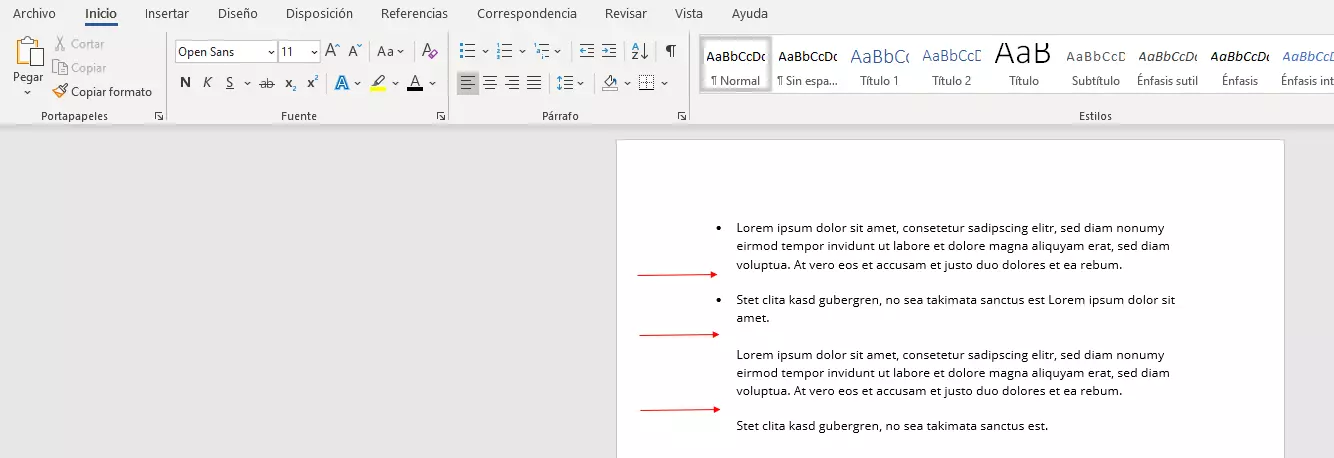 Imagen: Salto de línea manual en Word