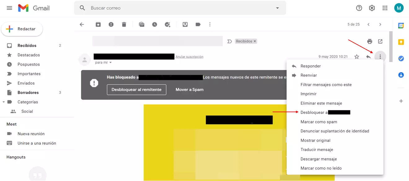 Imagen: Gmail: desbloquear una dirección de correo electrónico