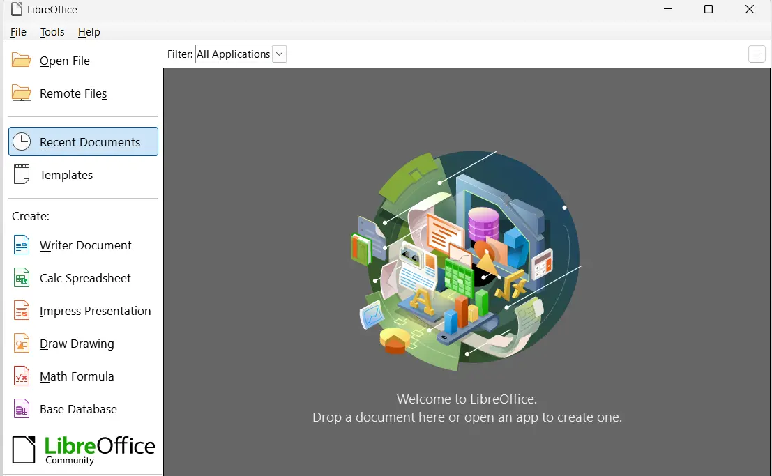 Imagen: Men&uacute; de inicio en LibreOffice