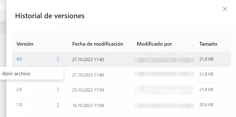 Historial de versiones de un archivo Excel en OneDrive Historial de versiones de un archivo Excel en OneDrive