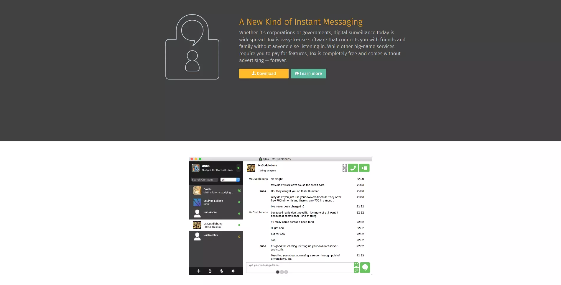 Imagen: P&aacute;gina de inicio de Tox