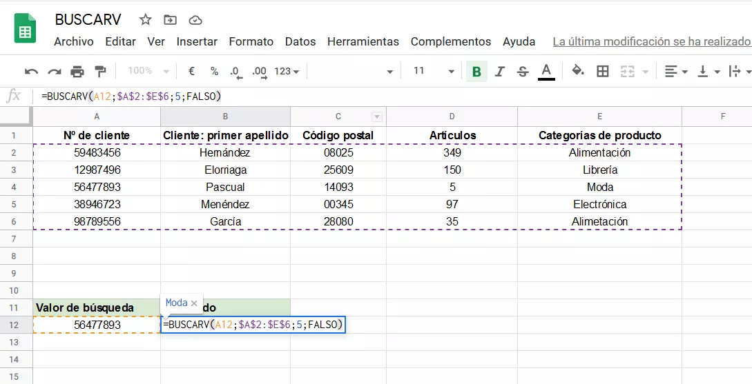 BUSCARV en Google Sheets BUSCARV en Google Sheets